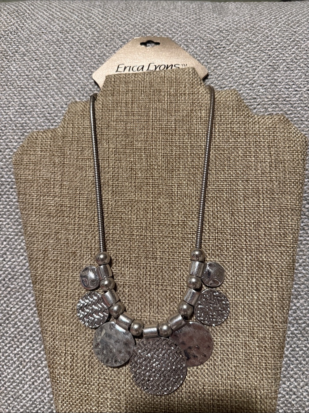 Erica Lyons Silver-Tone Hammered & Woven Disc Necklace